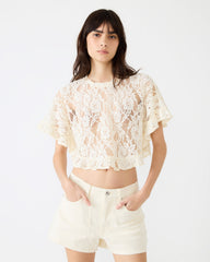 CALLUM Cream Short-Sleeved Mesh Lace Cropped Women's Top | Steve Madden US