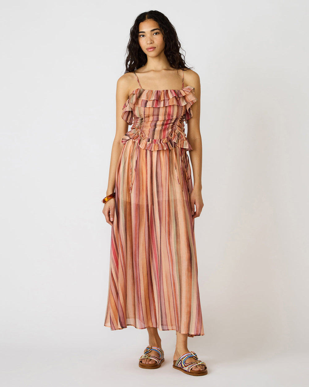 SHILLOH Stripe Multi Sleeveless Ruffle Women's Top | Steve Madden outlet