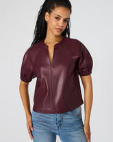 ROXANNE Wine Short-Sleeved Faux Leather Puff Sleeve Women's Top | Steve Madden US