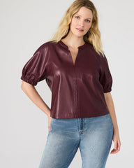 ROXANNE Wine Short-Sleeved Faux Leather Puff Sleeve Women's Top | Steve Madden US