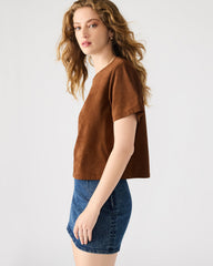 EZRA Chicory Coffee Short-Sleeved Faux-Suede Women's Top | Steve Madden for Sale