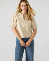 ROXANNE Bone Short-Sleeved Faux Leather Puff Sleeve Women's Top | Steve Madden on Sale