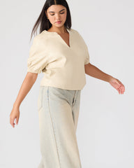 ROXANNE Bone Short-Sleeved Faux Leather Puff Sleeve Women's Top | Steve Madden on Sale