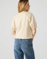 ROXANNE Bone Short-Sleeved Faux Leather Puff Sleeve Women's Top | Steve Madden on Sale