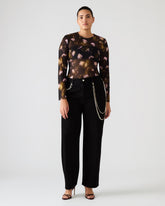 LILIANNA Black Multi Mesh Sheer Long-Sleeved Floral Print Women's Top | Steve Madden discount