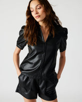JANE Black Women's Short-Sleeved Suede Top | Steve Madden US