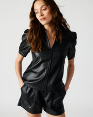 JANE Black Women's Short-Sleeved Suede Top | Steve Madden US