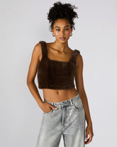 HANNIA Faux Fur Dark Espresso Cropped Women's Top | Steve Madden US