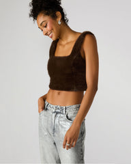 HANNIA Faux Fur Dark Espresso Cropped Women's Top | Steve Madden US