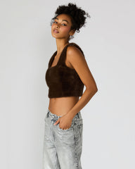 HANNIA Faux Fur Dark Espresso Cropped Women's Top | Steve Madden US