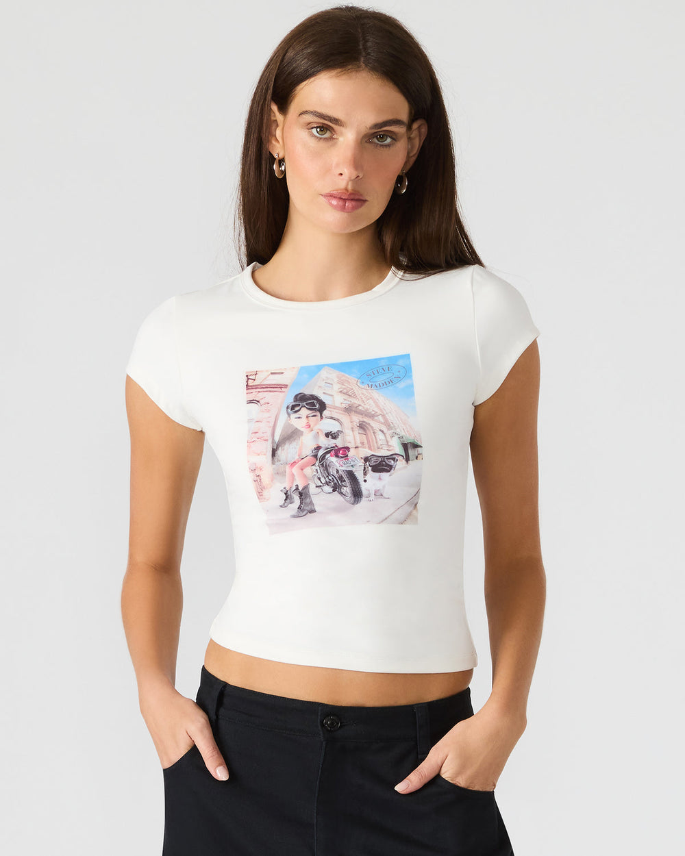 GOLDIE Antique Short-Sleeved Graphic Tee Form-Fitting Women's Top | Steve Madden discount