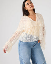 SAYLOR Cream Long-Sleeved Ruffle Mesh Lace Women's Top | Steve Madden US