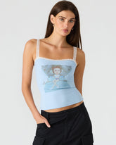 LOVE GOLDIE Surf Blue Lace Trim Sleeveless Graphic Women's Tank Top | Steve Madden for Sale