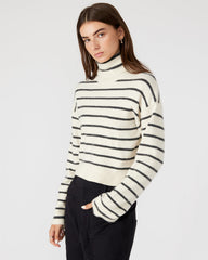NARSHA Black/White Women's Turtleneck Stripe Sweater | Steve Madden on Sale