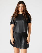EZRA Black Women's Short Sleeve Faux Leather Top | Steve Madden Sale