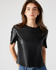 EZRA Black Women's Short Sleeve Faux Leather Top | Steve Madden Sale