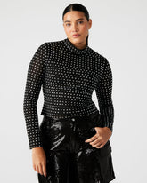 MELVINA Top Black | Women's Long-Sleeved Mesh Fabric Embellished Top | Steve Madden near me