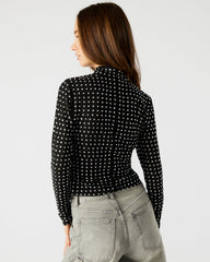 MELVINA Top Black | Women's Long-Sleeved Mesh Fabric Embellished Top | Steve Madden near me