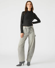 MELVINA Top Black | Women's Long-Sleeved Mesh Fabric Embellished Top | Steve Madden near me