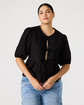 PAULA Top Black Short-Sleeved Tie-Front Eyelet Top | Steve Madden US