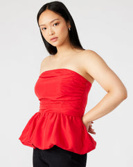 AMARI Top Red | Women's Bubble-Hem Taffeta Strapless Top | Steve Madden Sale