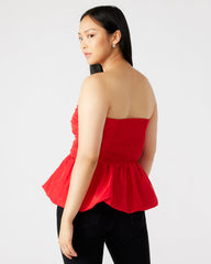 AMARI Top Red | Women's Bubble-Hem Taffeta Strapless Top | Steve Madden Sale