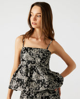 BODI Top Black Multi | Women's Bubble-Hem Taffeta Camisole Top | Steve Madden near me