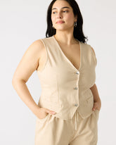 SELENE Khaki Women's Button-Up Sleeveless Fabric Vest Top | Steve Madden discount