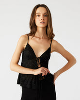 INDY Top Black | Women's Tie Fastening Rhinestone Camisole Tank Top | Steve Madden online