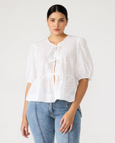 PAULA Top White Short-Sleeved Tie-Front Eyelet Top | Steve Madden Sale