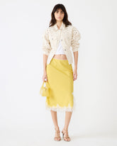 CINTHIA Golden Lime Lace Trime Women's Midi Skirt | Steve Madden US