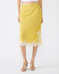 CINTHIA Golden Lime Lace Trime Women's Midi Skirt | Steve Madden US
