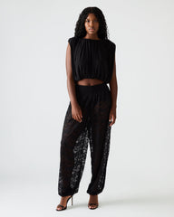 ALARA Black Lace Mesh Overlay Women's Pant | Steve Madden on Sale