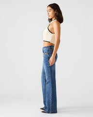 IRYS Dark Navy High-Rise Flare Gold Detail Buttons Women's Jean | Steve Madden Sale
