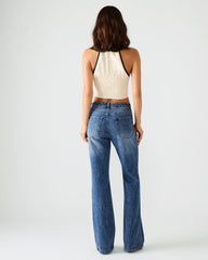 IRYS Dark Navy High-Rise Flare Gold Detail Buttons Women's Jean | Steve Madden Sale