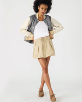 LIVIE Khaki Mini Tie-Front Bubble Women's Skirt | Steve Madden discount