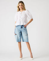LANGE Denim Women's Side Slit Barrel Shorts | Steve Madden online