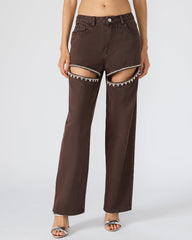 TAYLOR Jean Cocoa Brown Women's Cutout Jeans | Steve Madden Sale
