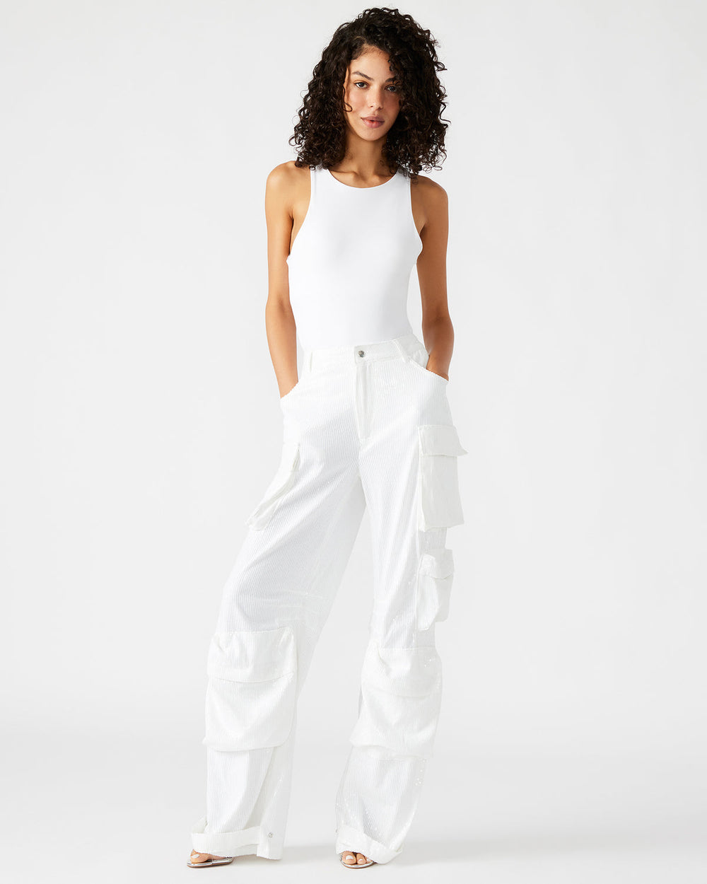DUO White Sequin Women's Utility Cargo Pants | Steve Madden online