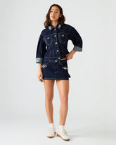 BRIELLIA Bijou Blue Denim Rhinestone Embellished Mini Women's Skirt | Steve Madden on Sale