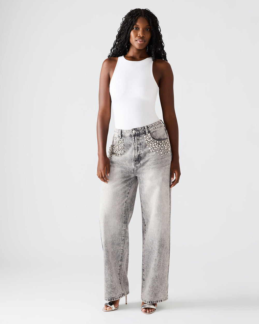 ERAS Fog Rhinestone Embellised Straight-Leg Denim Women's Jeans | Steve Madden Sale