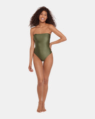 SHINE BRIGHT ONE PIECE SWIMSUIT Olive Women's Bandeau One-Piece Swimsuit | Steve Madden Sale