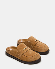 TOBIN Chestnut Suede Slip-On Mule Women's Flat | Steve Madden outlet
