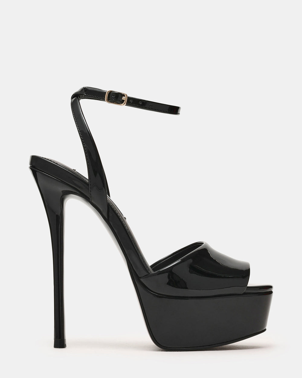 JEZZICA Black Patent Platform Stiletto Ankle Strap Women's Heel | Steve Madden Sale
