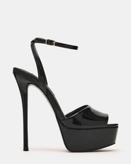 JEZZICA Black Patent Platform Stiletto Ankle Strap Women's Heel | Steve Madden Sale