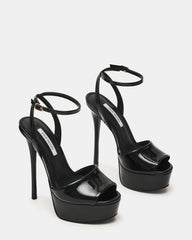 JEZZICA Black Patent Platform Stiletto Ankle Strap Women's Heel | Steve Madden Sale