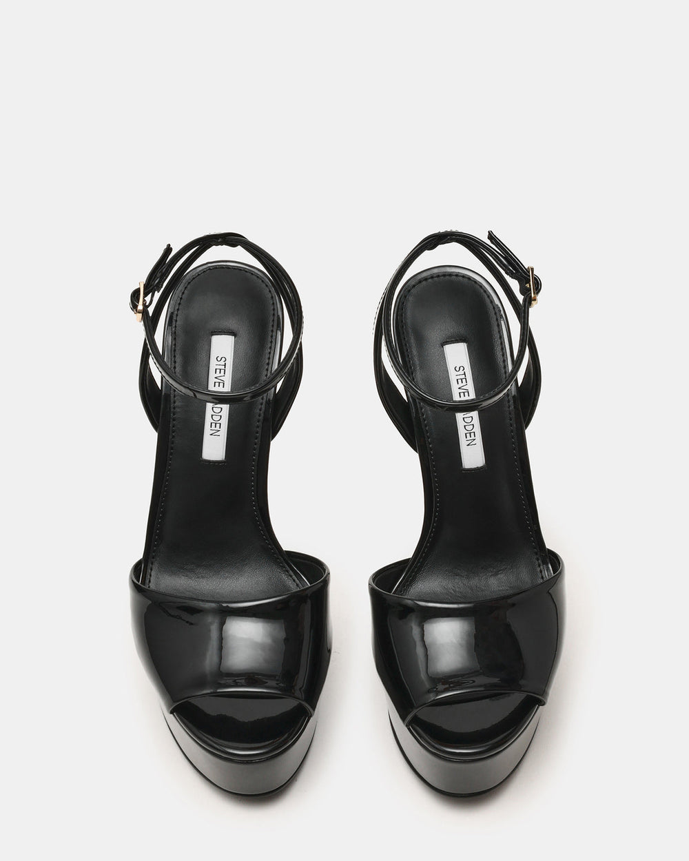 JEZZICA Black Patent Platform Stiletto Ankle Strap Women's Heel | Steve Madden Sale