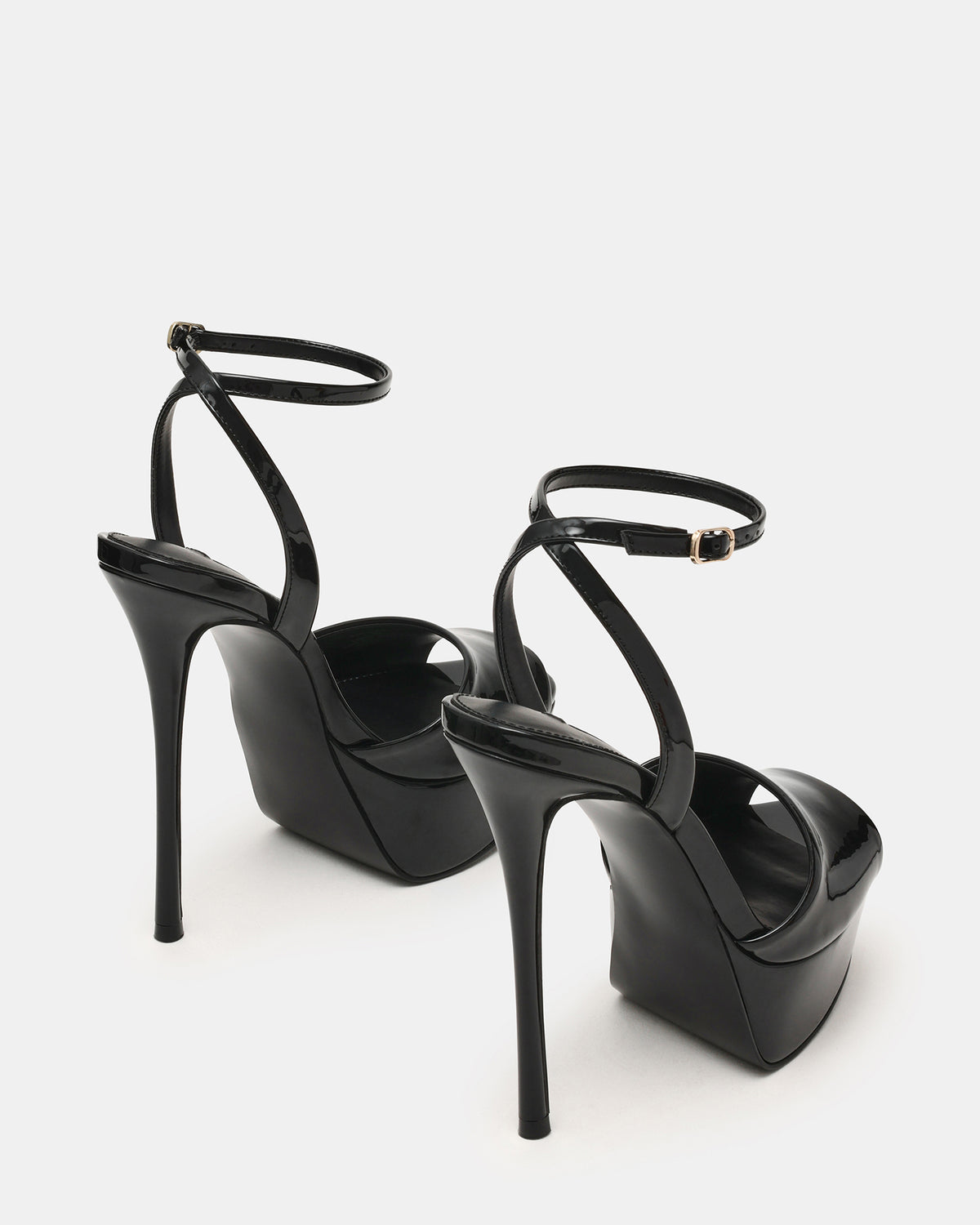 JEZZICA Black Patent Platform Stiletto Ankle Strap Women's Heel | Steve Madden Sale