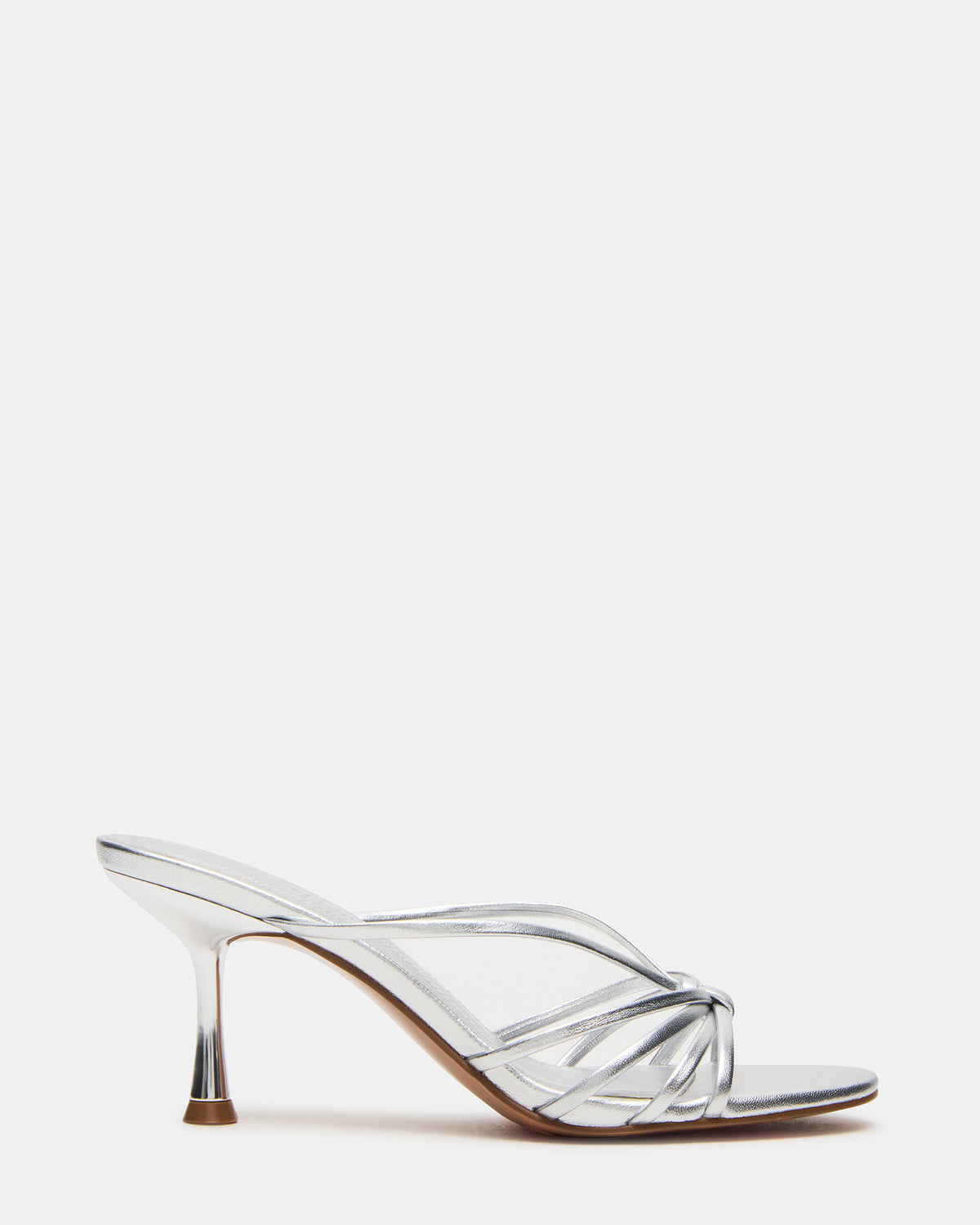 EDNA Silver Leather Strappy Mule Women's Heel | Steve Madden discount