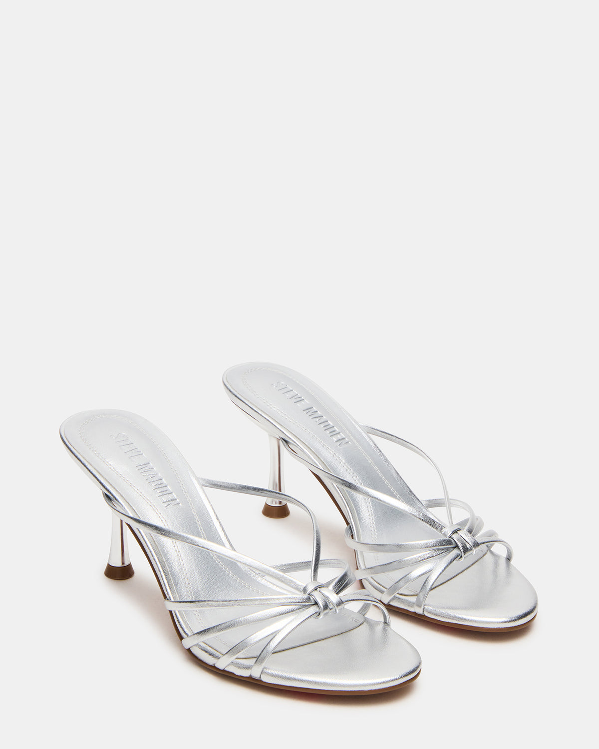 EDNA Silver Leather Strappy Mule Women's Heel | Steve Madden discount
